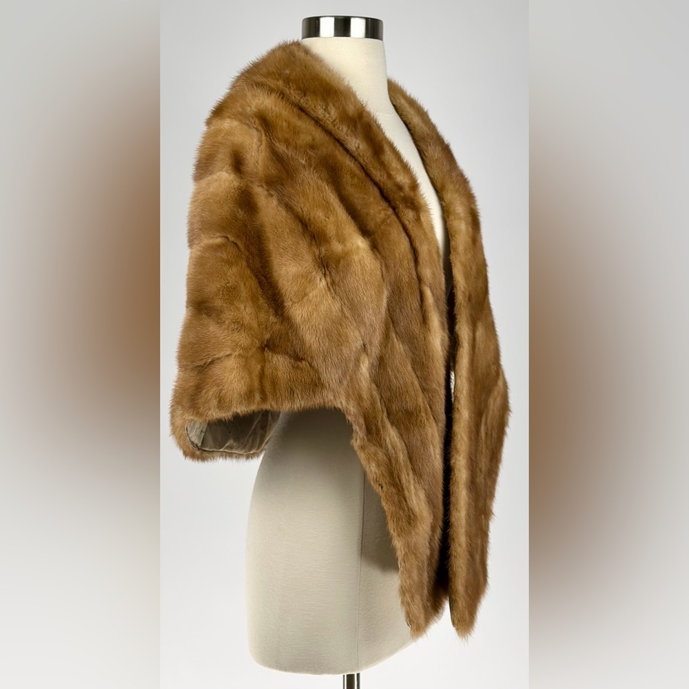 Bullocks Pasadena Womens M Mink Stole Autumn Haze Fur Wrap Cape 1950s Vintage